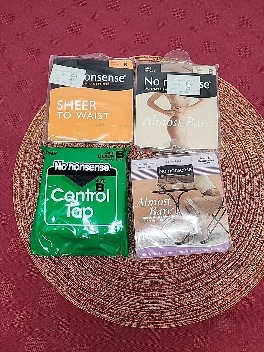 NoNonsense Pantyhose 4 Pr. Size B Assorted Styles 2 Black 1 Beige 1 Bisque NEW